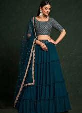 Teal Blue Colour Partywear Lehenga Choli Looking Posh